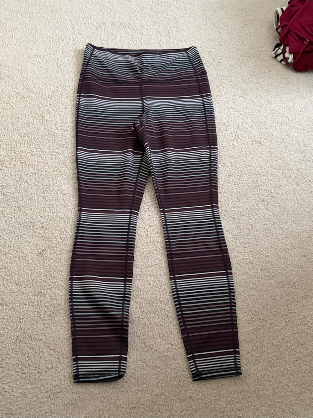 Athleta Burgundy and White Striped Top